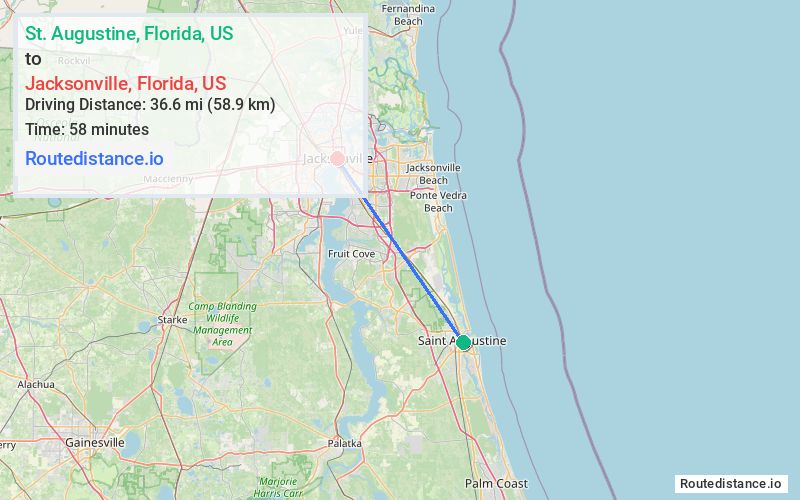 Distance from St. Augustine to Jacksonville