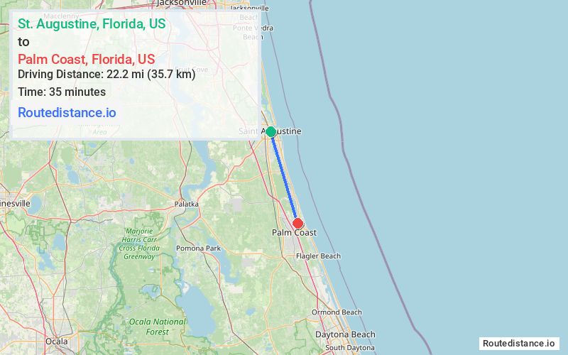 Distance from St. Augustine to Palm Coast