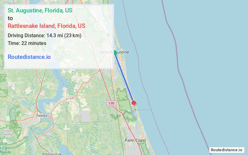 Route map from St. Augustine to Rattlesnake Island