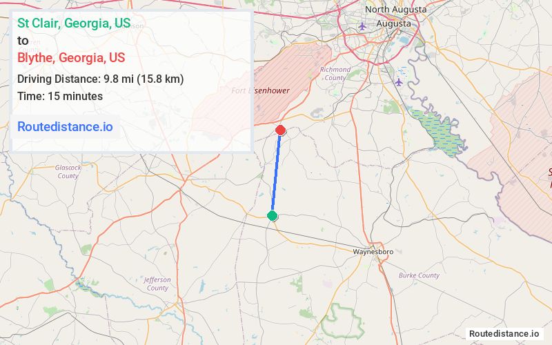 Route map from St Clair to Blythe