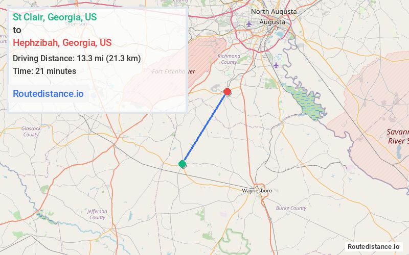 Route map from St Clair to Hephzibah