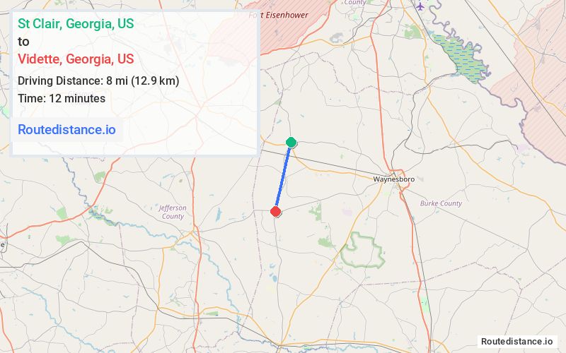 Distance from St Clair to Vidette