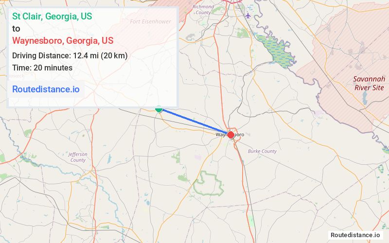 Route map from St Clair to Waynesboro