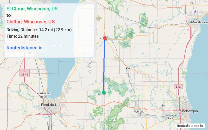 Route map from St Cloud to Chilton