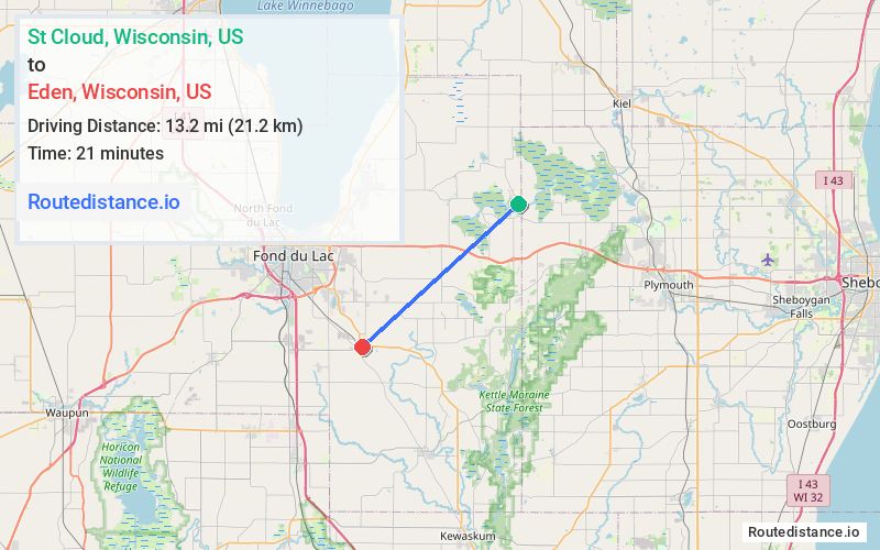 Route map from St Cloud to Eden