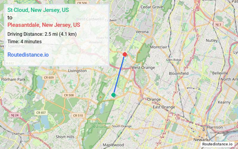 Route map from St Cloud to Pleasantdale