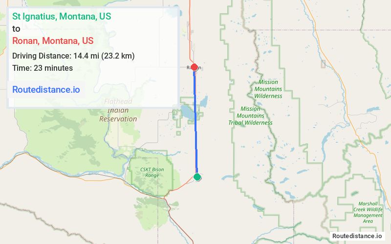 Route map from St Ignatius to Ronan