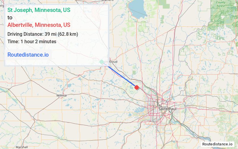 Route map from St Joseph to Albertville