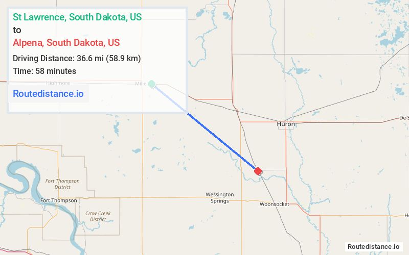 Route map from St Lawrence to Alpena