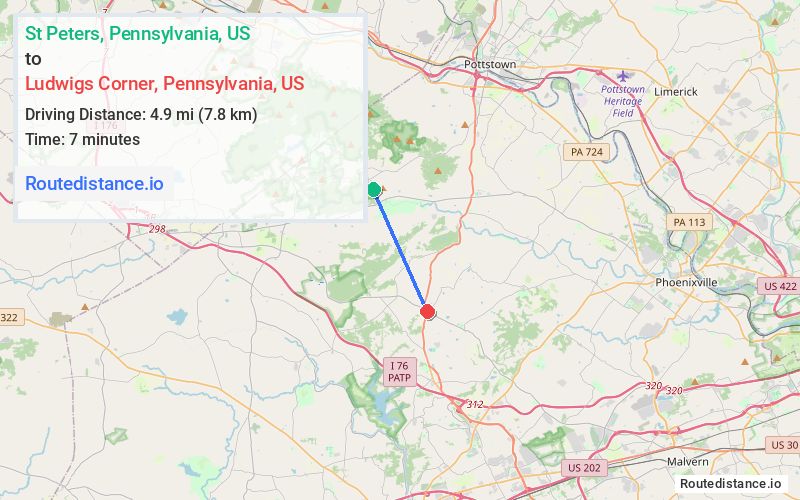Route map from St Peters to Ludwigs Corner