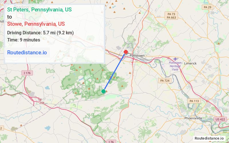 Route map from St Peters to Stowe