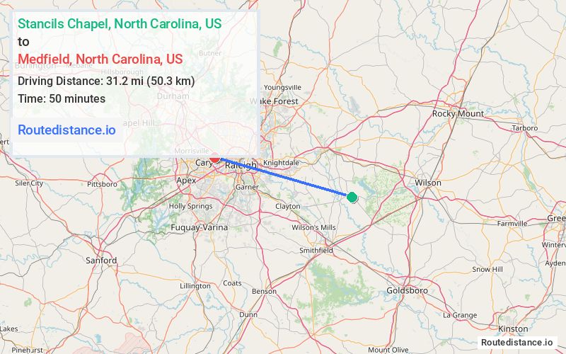 Distance from Stancils Chapel to Medfield