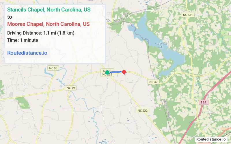Route map from Stancils Chapel to Moores Chapel