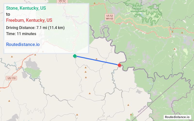 Route map from Stone to Freeburn