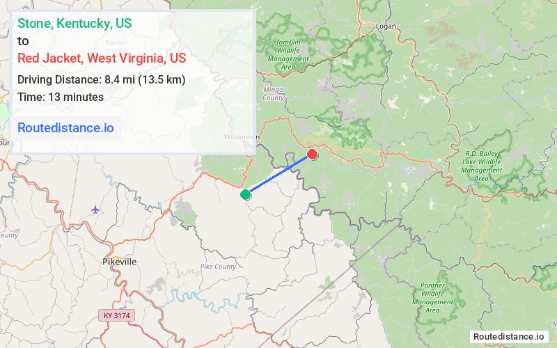 Route map from Stone to Red Jacket