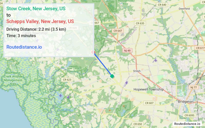 Route map from Stow Creek to Schepps Valley