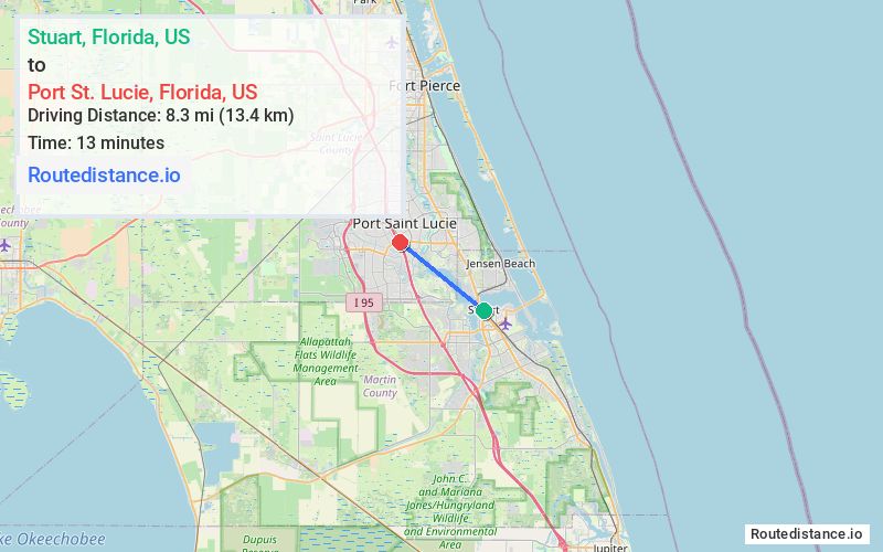 Route map from Stuart to Port St. Lucie