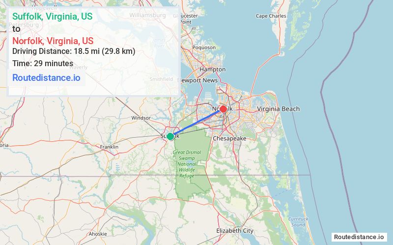 Route map from Suffolk to Norfolk