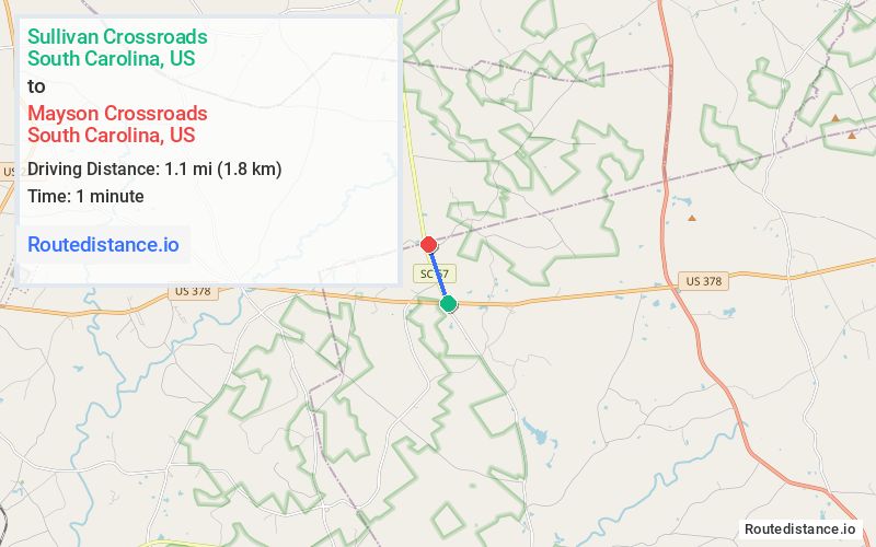 Route map from Sullivan Crossroads to Mayson Crossroads