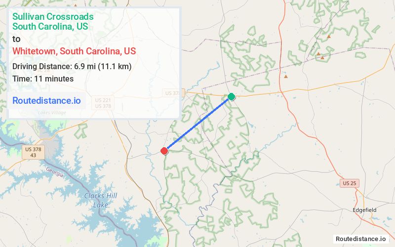 Route map from Sullivan Crossroads to Whitetown