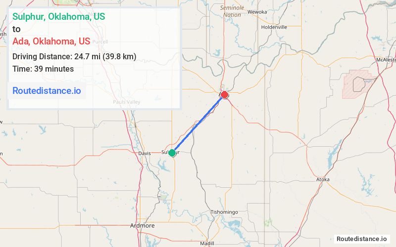 Distance from Sulphur to Ada