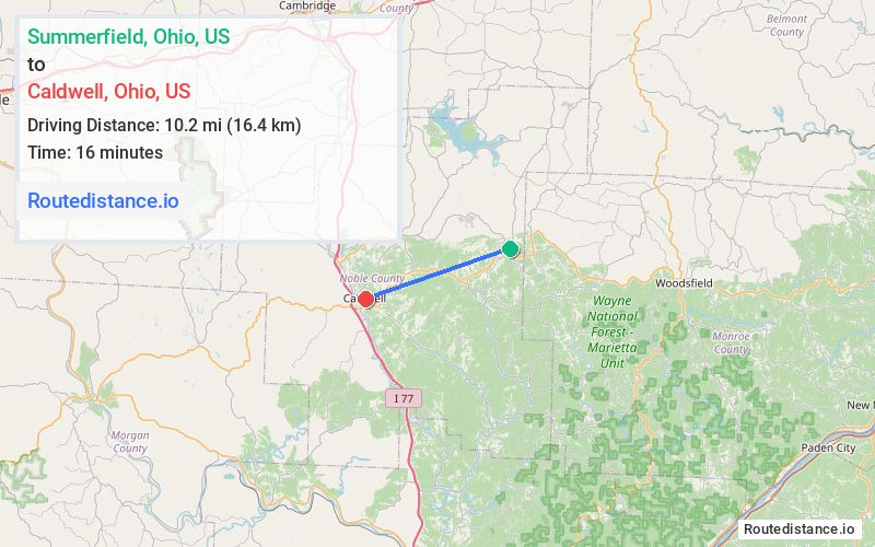 Route map from Summerfield to Caldwell