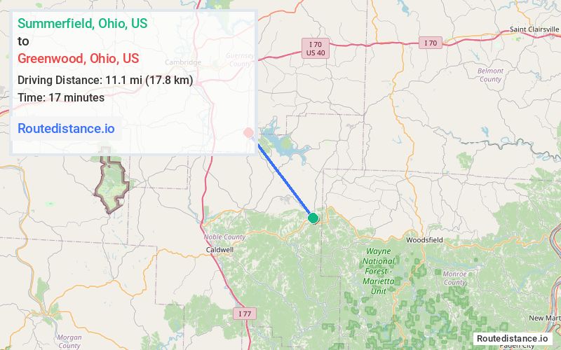Route map from Summerfield to Greenwood