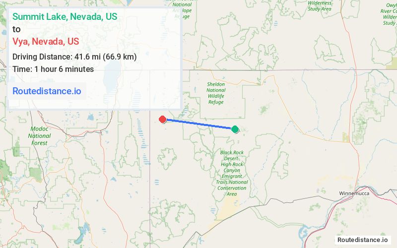 Route map from Summit Lake to Vya