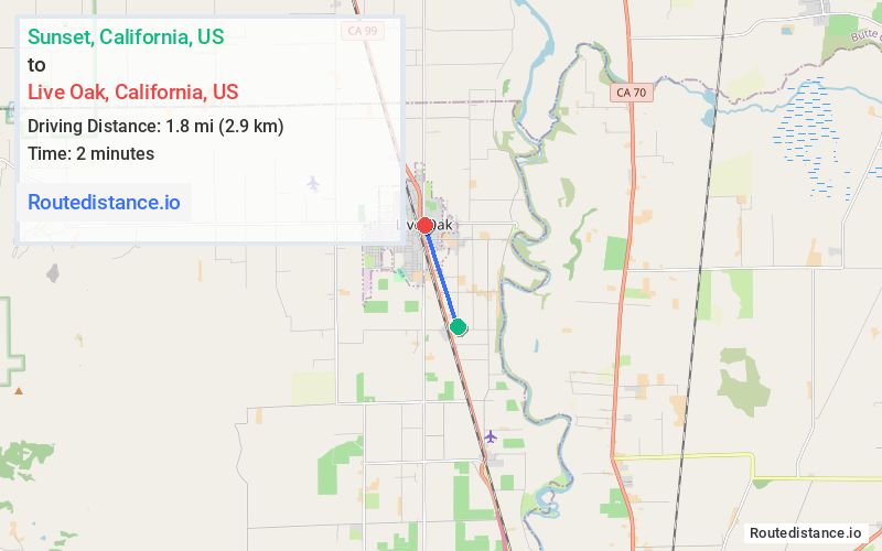 Route map from Sunset to Live Oak