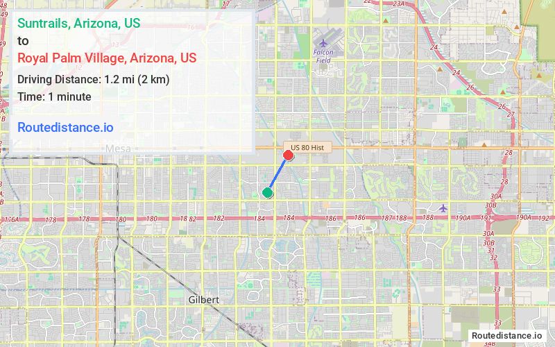 Route map from Suntrails to Royal Palm Village