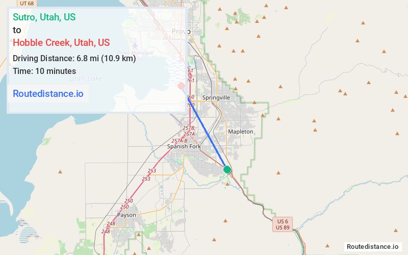 Route map from Sutro to Hobble Creek