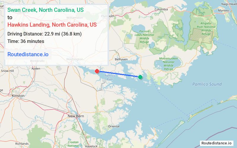 Distance from Swan Creek to Hawkins Landing