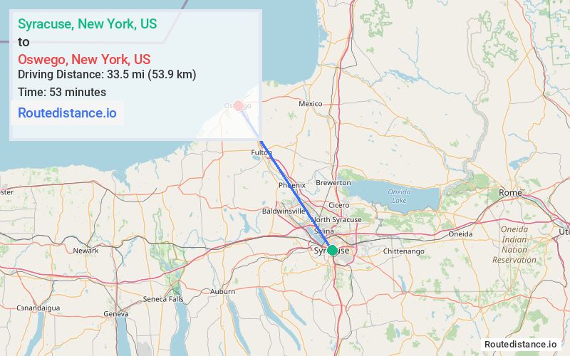 Route map from Syracuse to Oswego