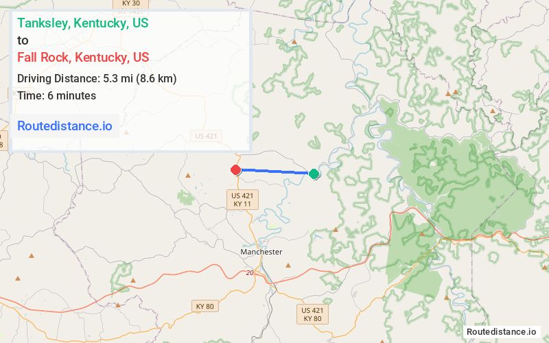 Route map from Tanksley to Fall Rock