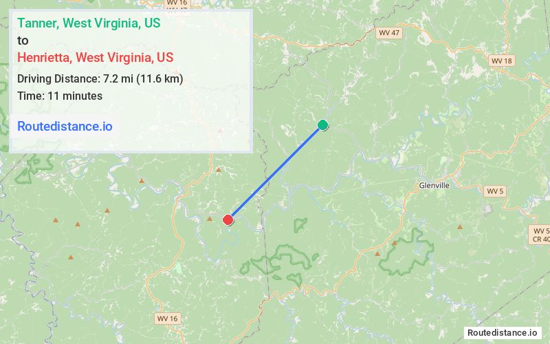 Route map from Tanner to Henrietta