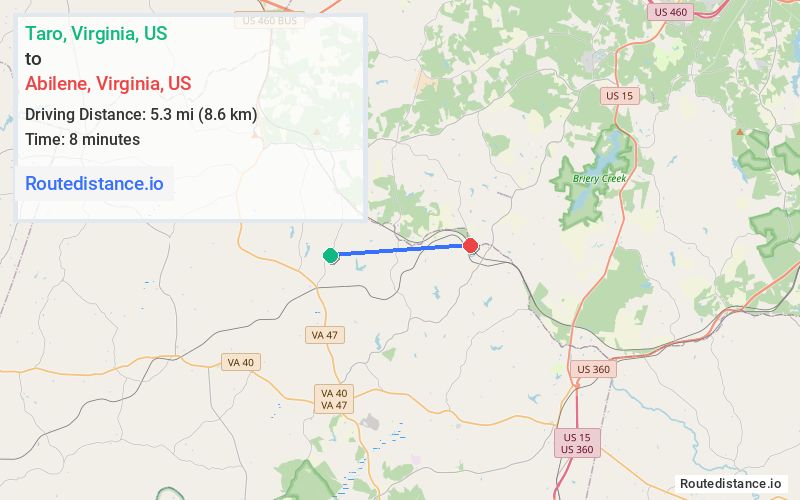 Route map from Taro to Abilene