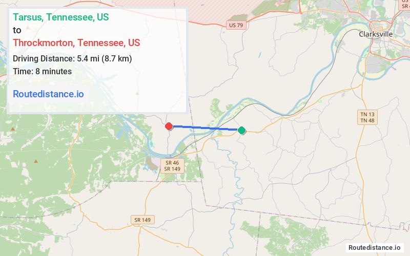 Route map from Tarsus to Throckmorton