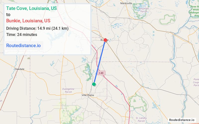 Route map from Tate Cove to Bunkie