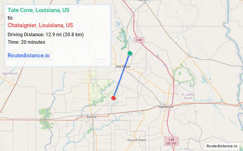 Route map from Tate Cove to Chataignier