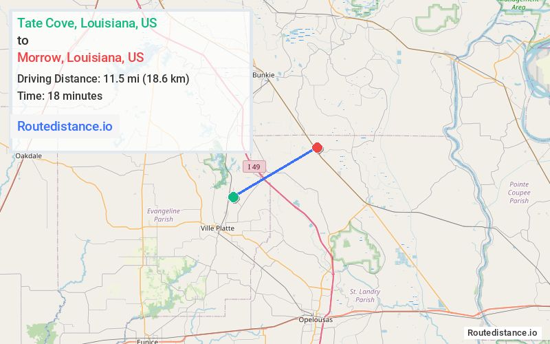 Route map from Tate Cove to Morrow