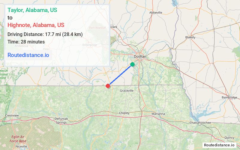 Distance from Taylor to Highnote