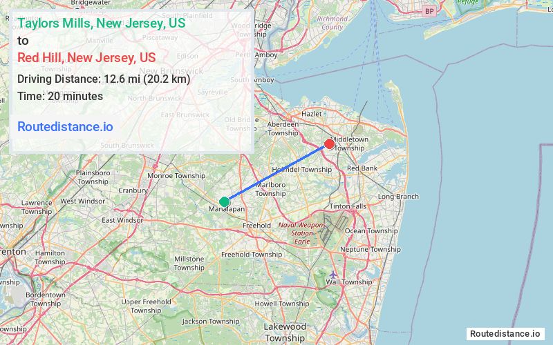Distance from Taylors Mills to Red Hill