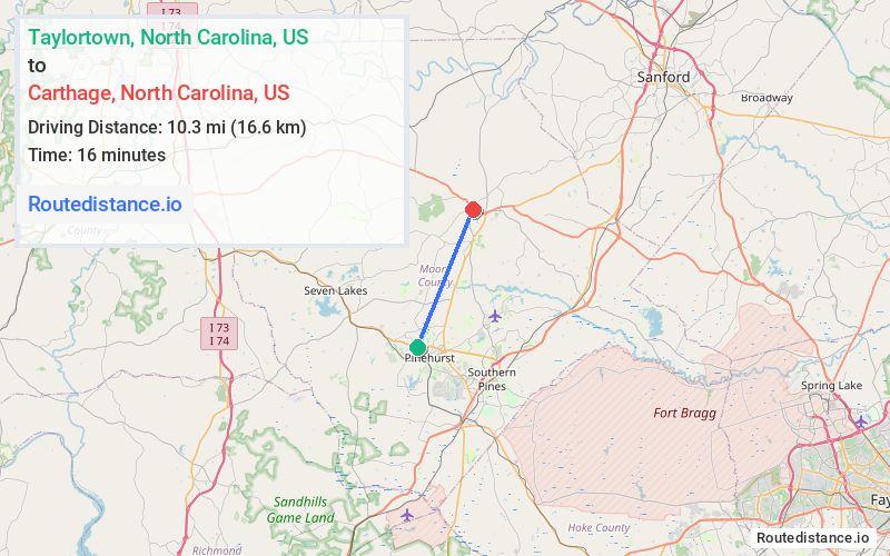Route map from Taylortown to Carthage