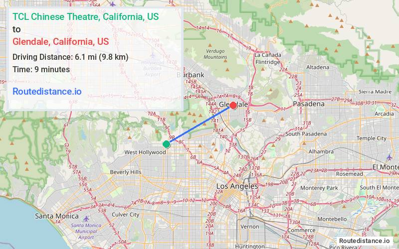 Route map from TCL Chinese Theatre to Glendale
