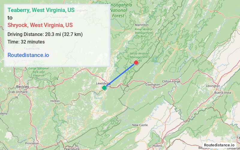 Distance from Teaberry to Shryock