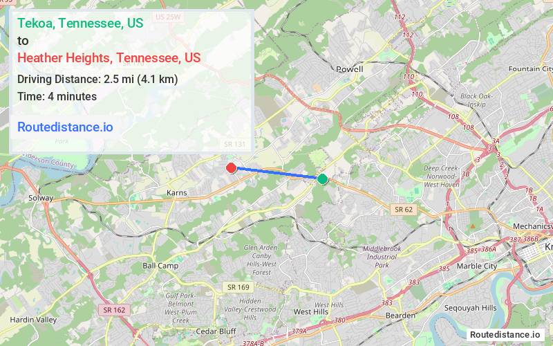 Route map from Tekoa to Heather Heights