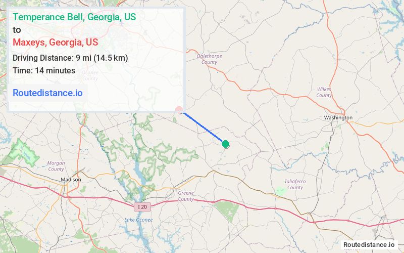 Route map from Temperance Bell to Maxeys
