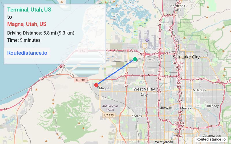 Route map from Terminal to Magna