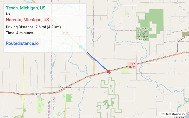 Route map from Tesch to Narenta