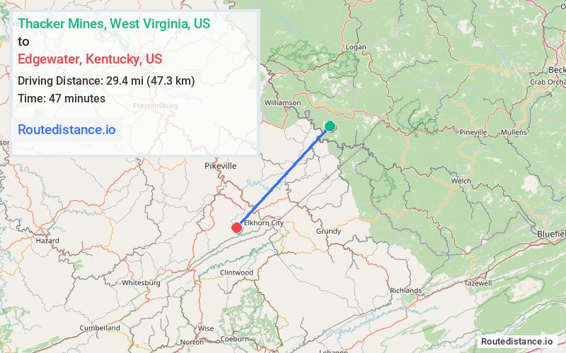 Distance from Thacker Mines to Edgewater